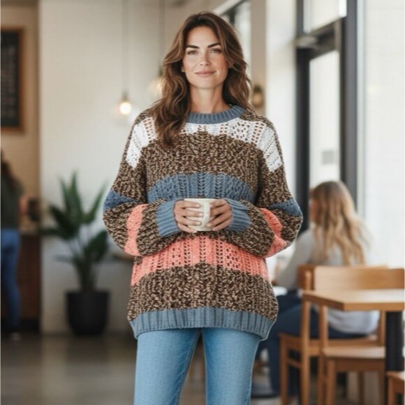 LuLaRoe Sweaters - LuLaRoe Britney Chunky Knit‎ Colorblock Sweater – Size L